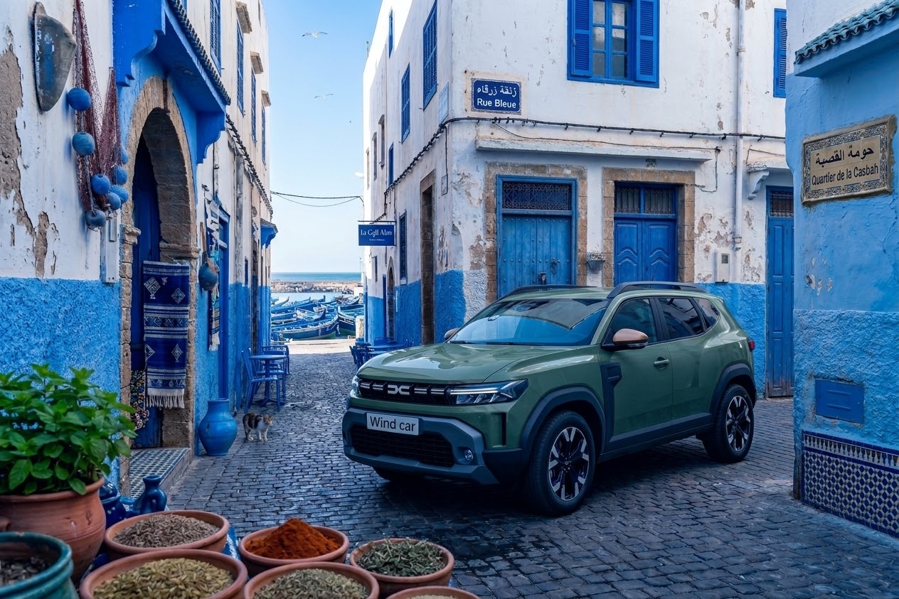 Dacia Duster de location Wind Car sur la côte d'Essaouira au Maroc